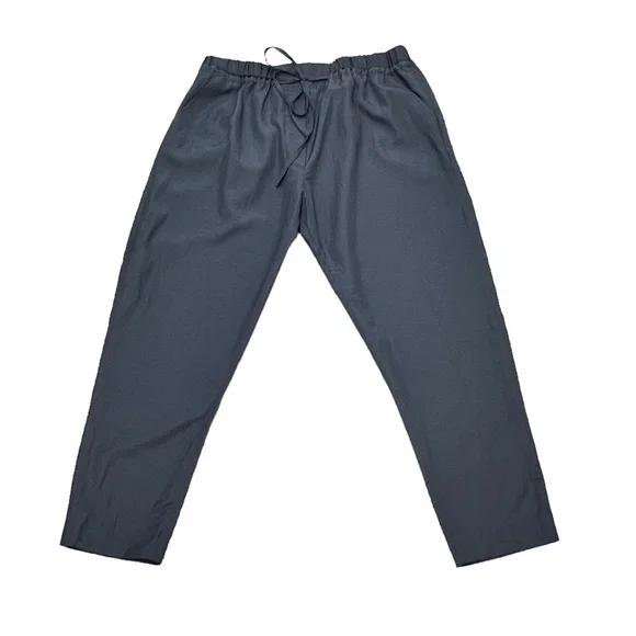 3.1 PHILLIP LIM DARK GRAY DRAWSTRING ELASTIC PAPER BAG WAIST TAPERED LEG PANTS